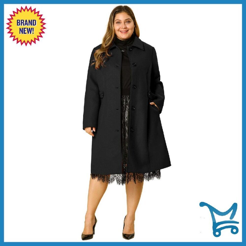 Plus Size Winter Long Coat Single Breasted Belted Fully Lined
